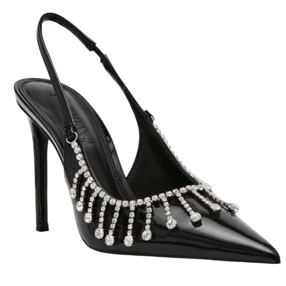 Steve Madden THRILL Black Patent Rhinestone Slingbacks